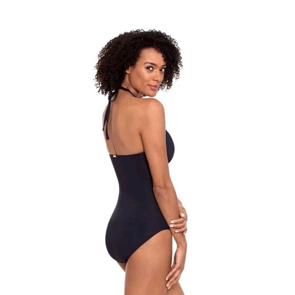 Lauren Ralph Lauren Beach Club Solid High Neck One-Piece Swimsuit Black 14 NWT - Picture 3 of 8